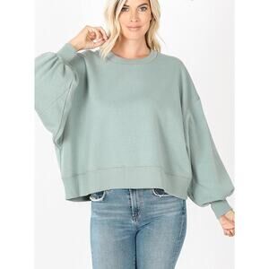 Sloane Balloon Sleeve Sweatshirt- Sage